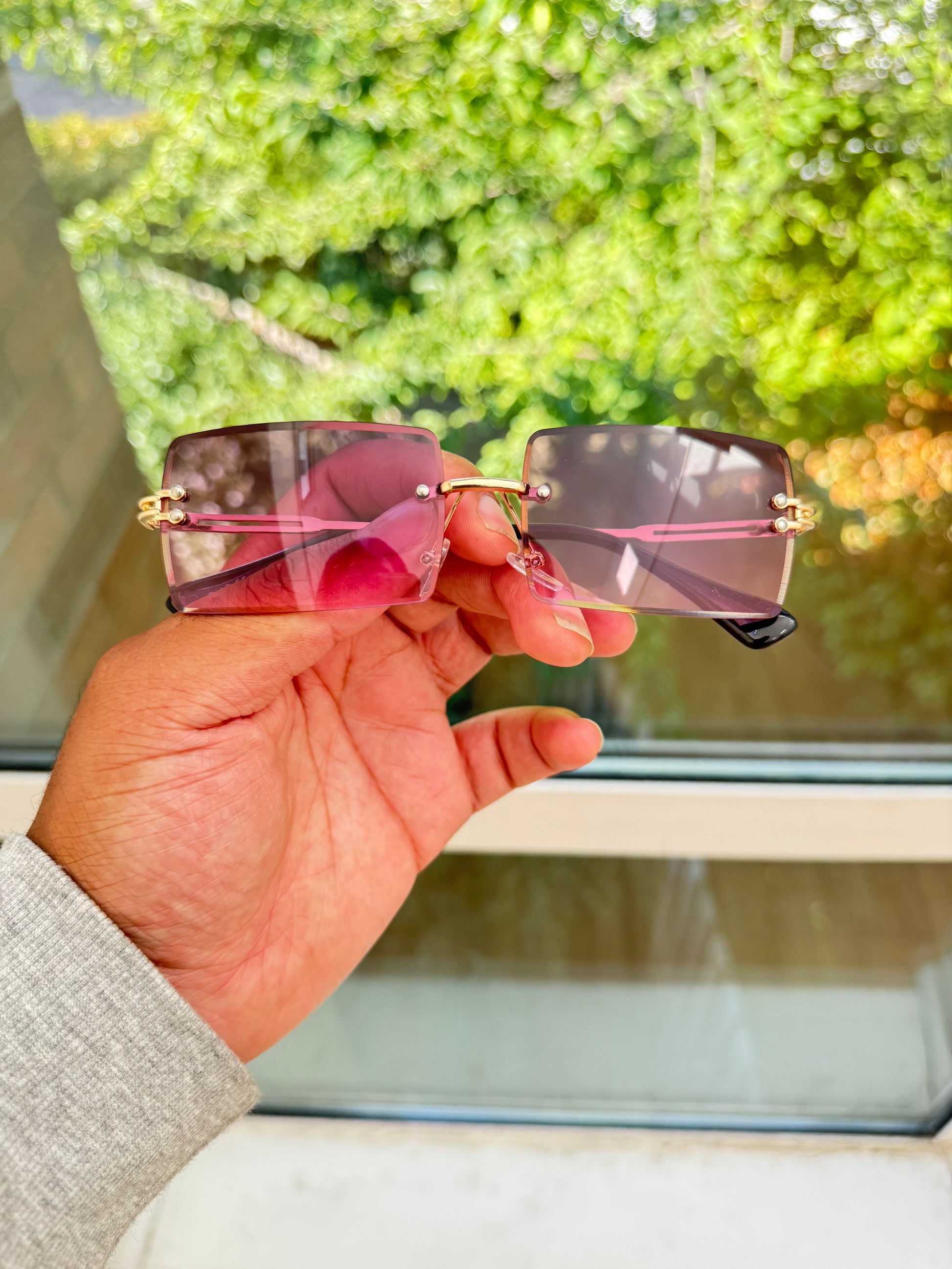 PEAK Pink Squared Rimless Sunglasses
